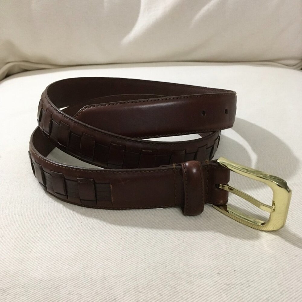 Vintage Whip Stitch Brown Braided Leather Belt